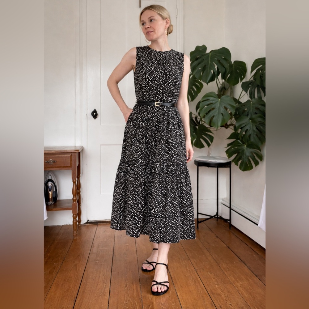 Sleeveless Black & White Polka Dot Maxi Dress